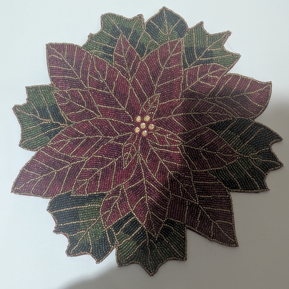 St Nicholas Square Heavy Beaded Decorative Place. Christmas Motif Poinsettia.